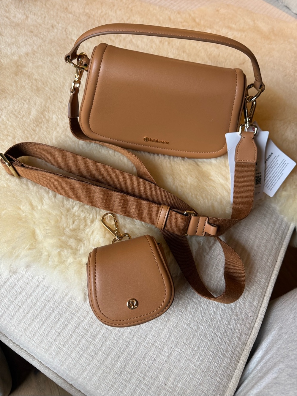 lululemon athletica Tan Crossbody Bag with Detachable Coin Pouch